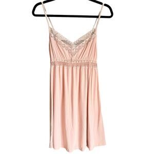 Eberjey Pink Lace Chemise Nightgown Size L Lingerie Cozy Stretch Flirty Coquette
